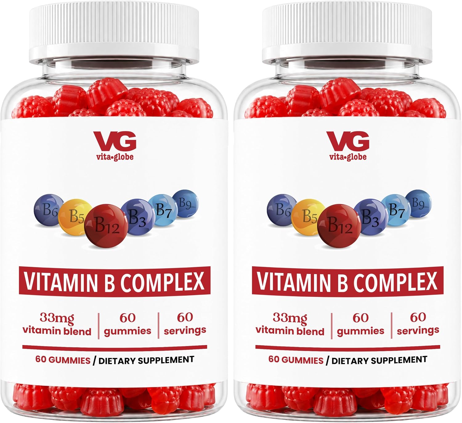 VITA GLOBE B Complex Gummy Vitamins – Strawberry Flavour with Vitamin C, Niacin, B6, B12 and Biotin, Daily Food Supplement for Energy, Metabolism and Cognitive Support, 60 Gummies - görsel 7