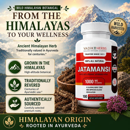 Vadik Herbs Jatamansi Capsules - 1000mg Organic Jatamansi Root for Calmness, Mental Clarity & Restful Sleep - 100 Vegetarian Capsules