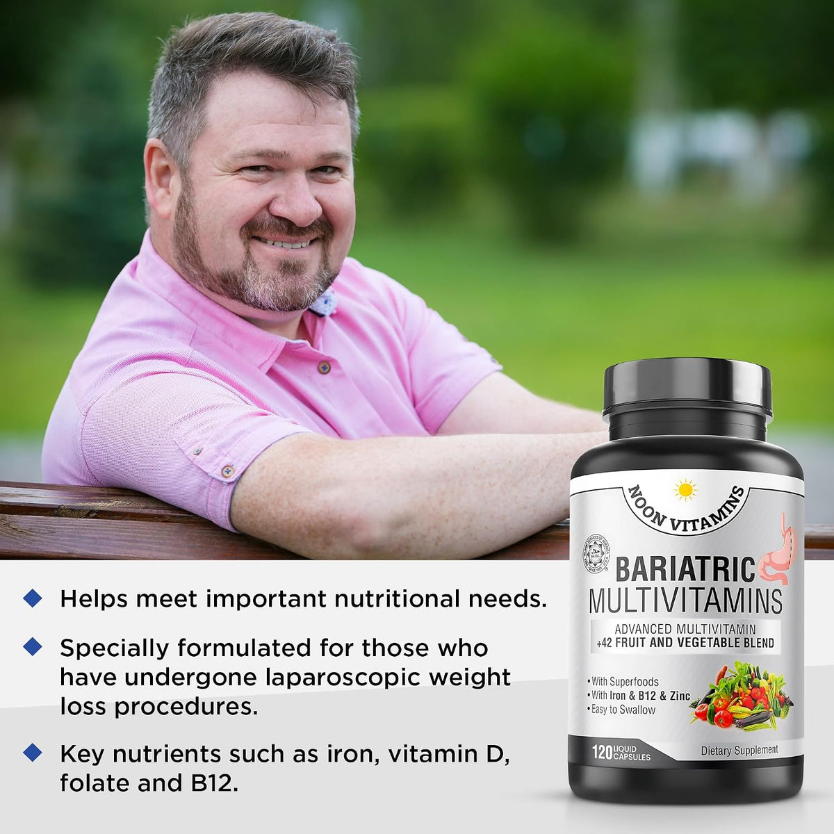 Bariatric Multivitamin with Iron for Women & Men - All-in-One 42 Superfood Blend for Energy & Immune Support - Post-Surgery Recovery, Easy-to-Swallow, Halal, Made in USA (120 Liquid Capsules) - görsel 8