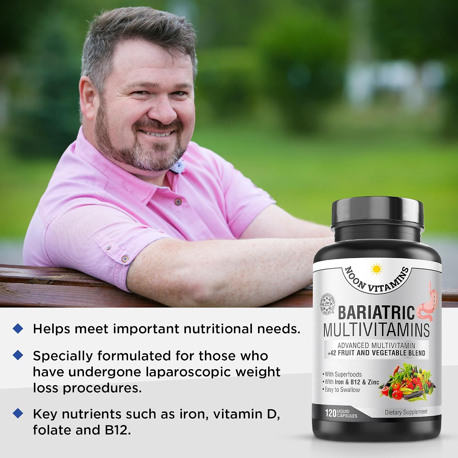 Bariatric Multivitamin with Iron for Women & Men - All-in-One 42 Superfood Blend for Energy & Immune Support - Post-Surgery Recovery, Easy-to-Swallow, Halal, Made in USA (120 Liquid Capsules) - görsel 8