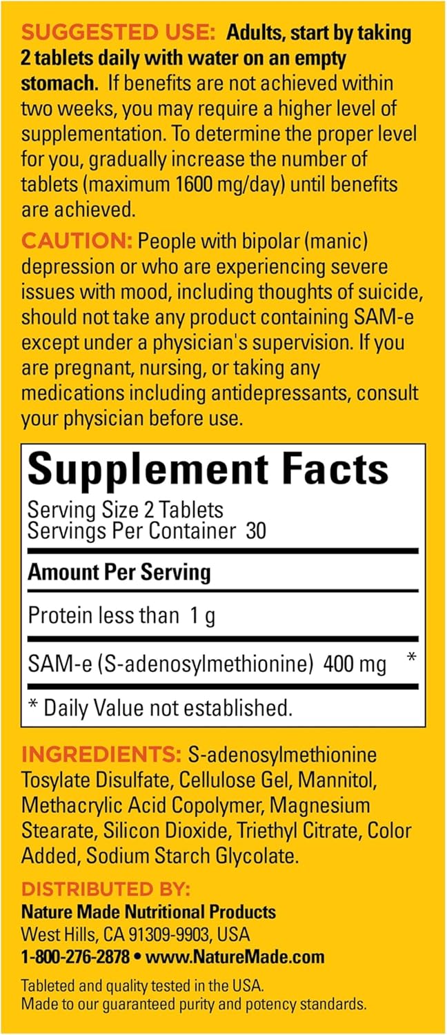 Nature Made SAM-e 200mg Complete, Food Supplement for Mood Support, 60 Tablets - görsel 7