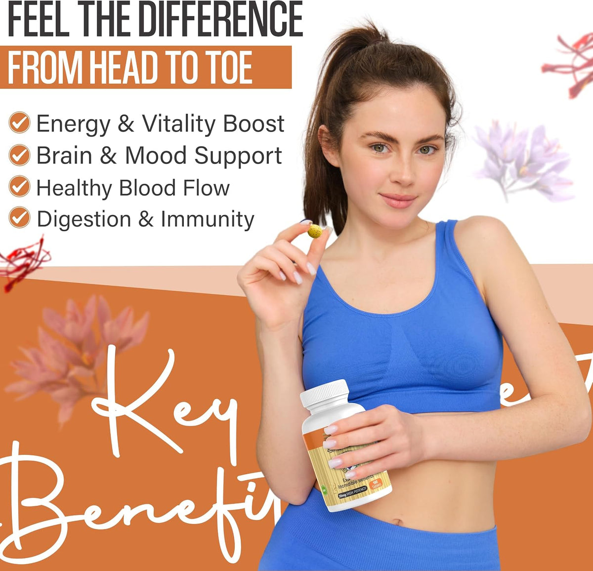 Saffron Dietary Supplement - Mood Support - Naturally Feel Upbeat - No Withdrawal Effects - Greater Emotional Wellbeing - 100% Herbal and Natural, 180 Tablets - görsel 2