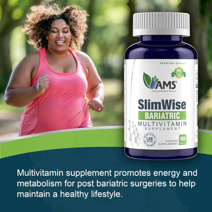 America Medic & Science SlimWise Bariatric Multivitamin – 180 Caplets (2-Month Supply) – Post-Gastric Bypass & Sleeve Gastrectomy Support with Iron, B12, Vitamin D3, Folate – Easy-to-Swallow