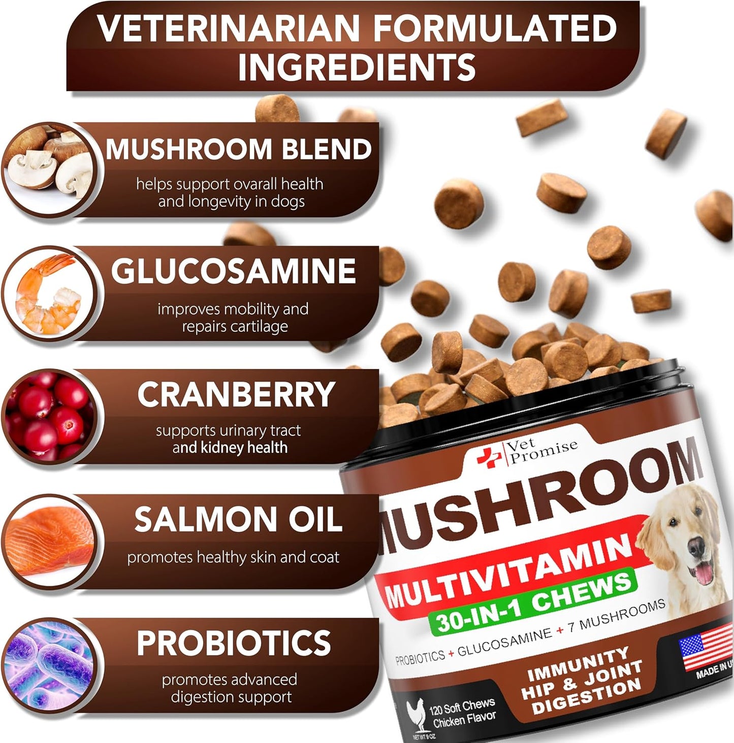 Vet Promise Turkey Tail Mushroom Dog Chews - 340 Chews - Immune Support Multivitamin - görsel 2