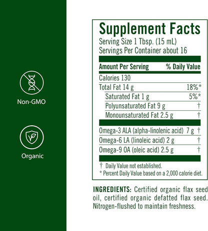 Flora High Lignan Flax Oil - Organic Omega-3, 6, 9 with Lignans - Cold-Pressed, Non-GMO, Gluten-Free - 250 ml