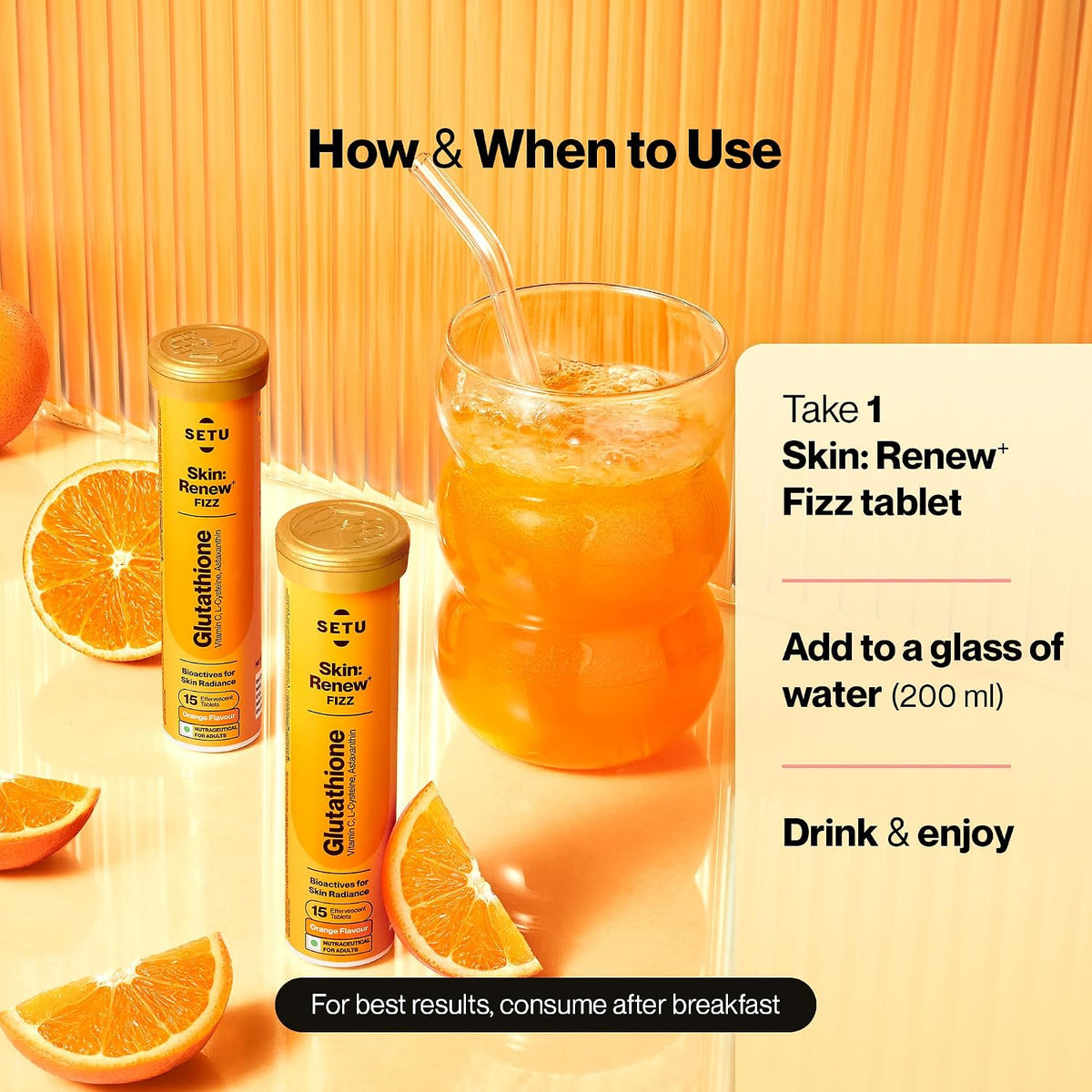 SETU Skin Renew Glutathione with Vitamin C Effervescent Tablets, Sugar-Free Orange, 30 Effervescent Tablets - görsel 8