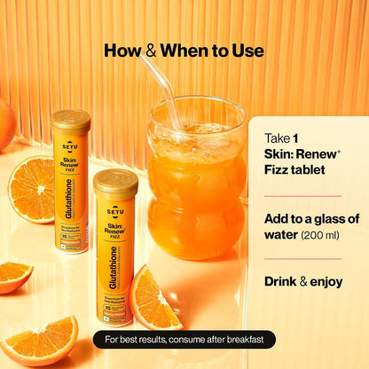 SETU Skin Renew Glutathione with Vitamin C Effervescent Tablets, Sugar-Free Orange, 30 Effervescent Tablets