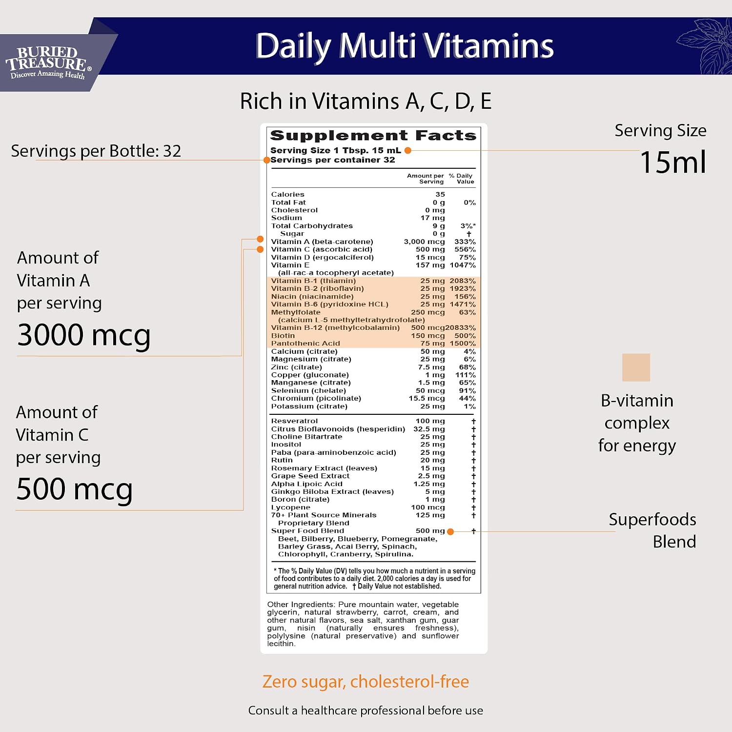 Buried Treasure Daily Nutrition Liquid Multivitamin and Mineral Supplement with Trace Minerals and Superfoods - görsel 2