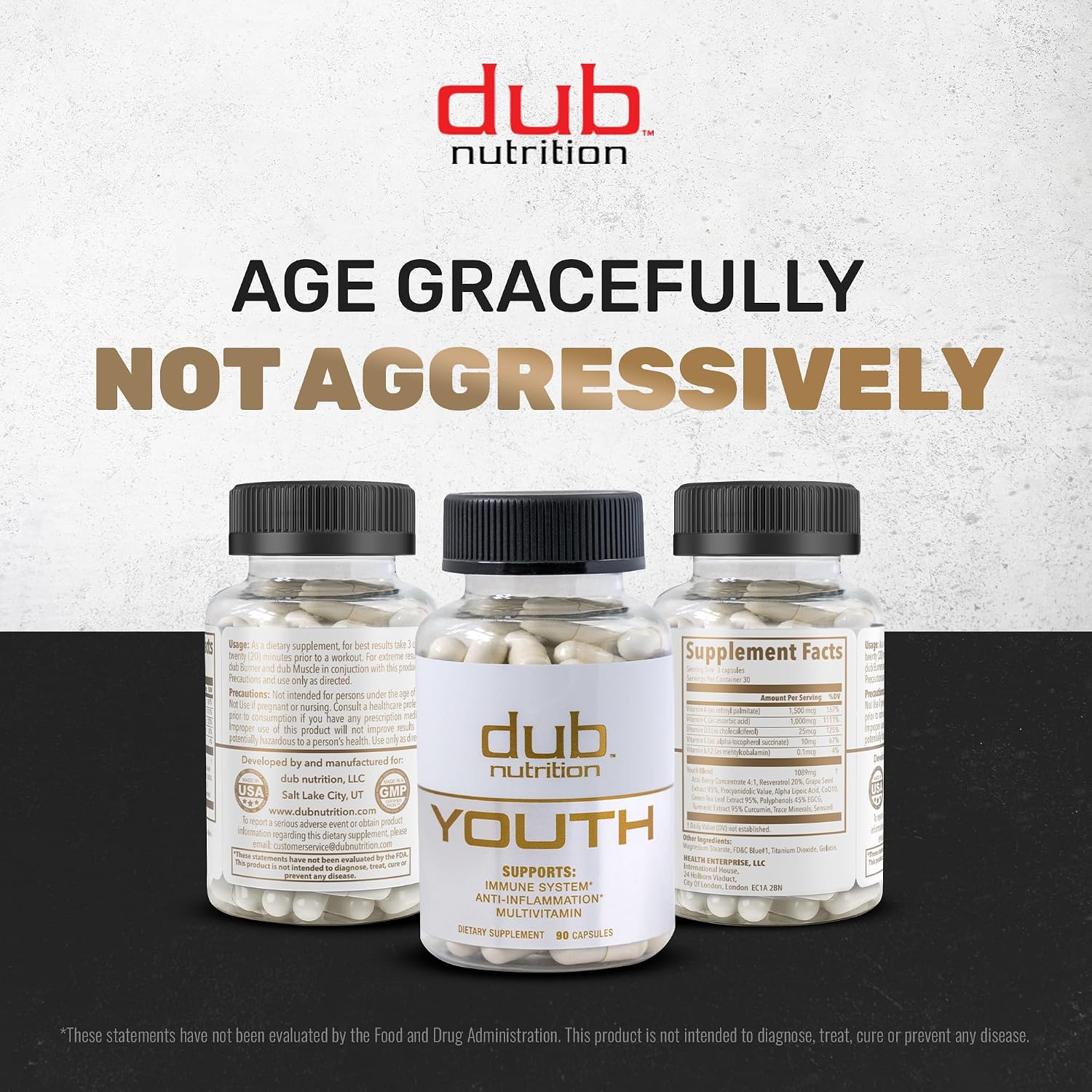 Dub Nutrition Youth - Formula with Acai, Resveratrol, Curcumin, Vitamins A, C, D, E, B12, and CoQ10 - Supports Immunity and Mobility - 90 Capsules - görsel 6