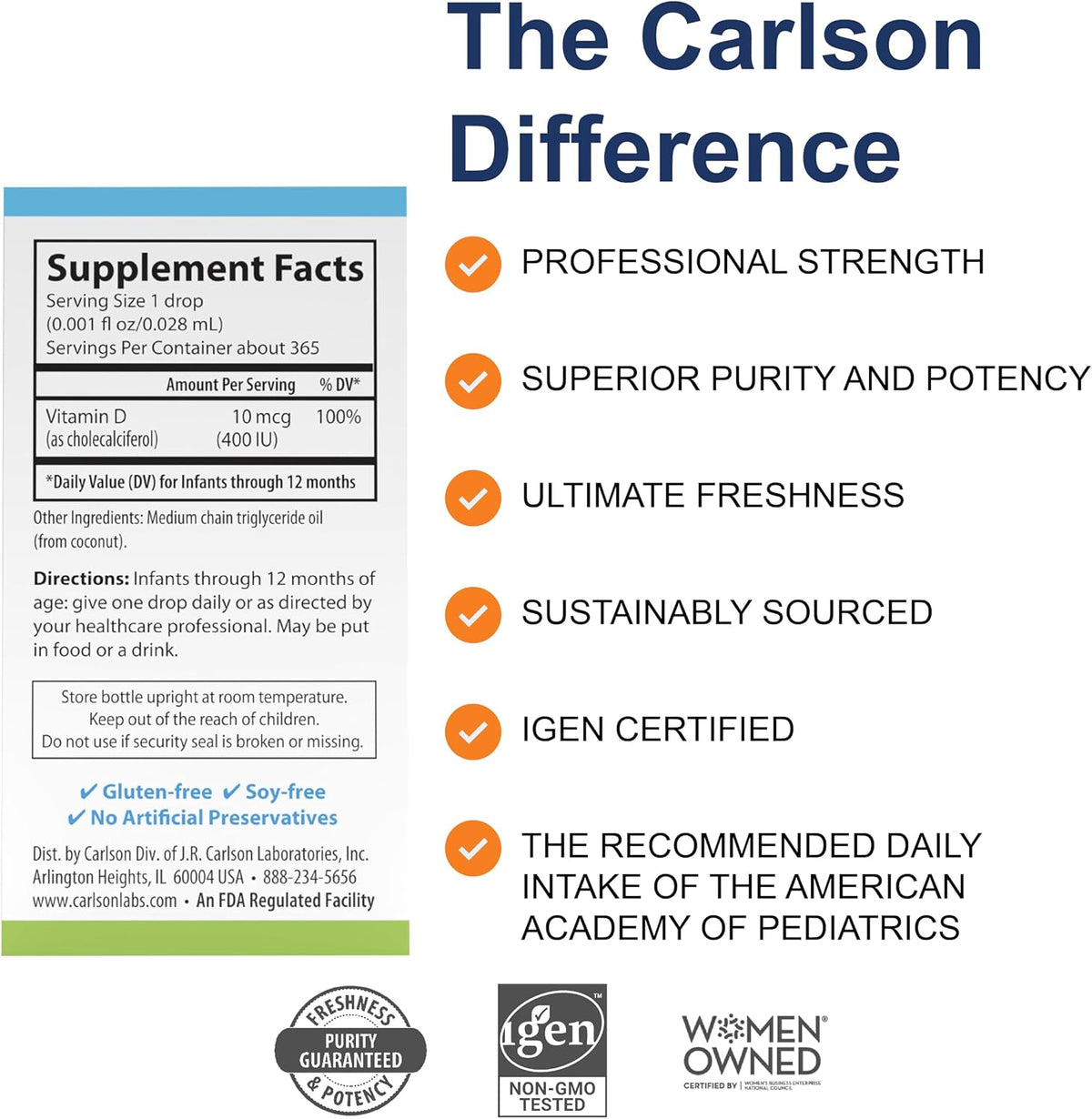 Carlson - Baby's Super Daily D3, Baby Vitamin D Drops, 400 IU (10 mcg) per Drop, 1-Year Supply, Vegetarian, Unflavoured, 365 Drops - görsel 2