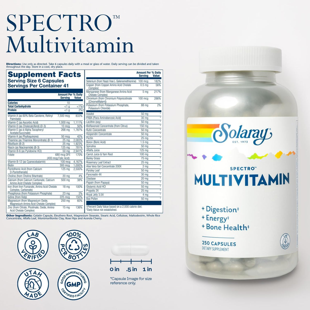 SOLARAY Spectro Multivitamin with Iron – 250 Tablets - görsel 2