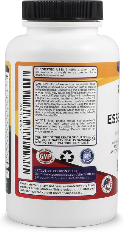 Essentials - Natural & Nutrient Rich Multivitamin with Minerals, Enzymes, Amino Acids, Antioxidants and Probiotics (90 Tablets)