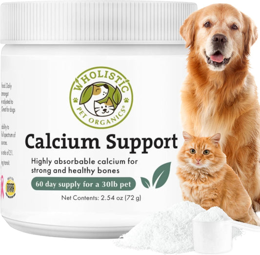 Wholistic Pet Organics Pure Powder Calcium for Dogs and Cats - Sea Coral Supplement with 72 Trace Minerals - 60 Scoops