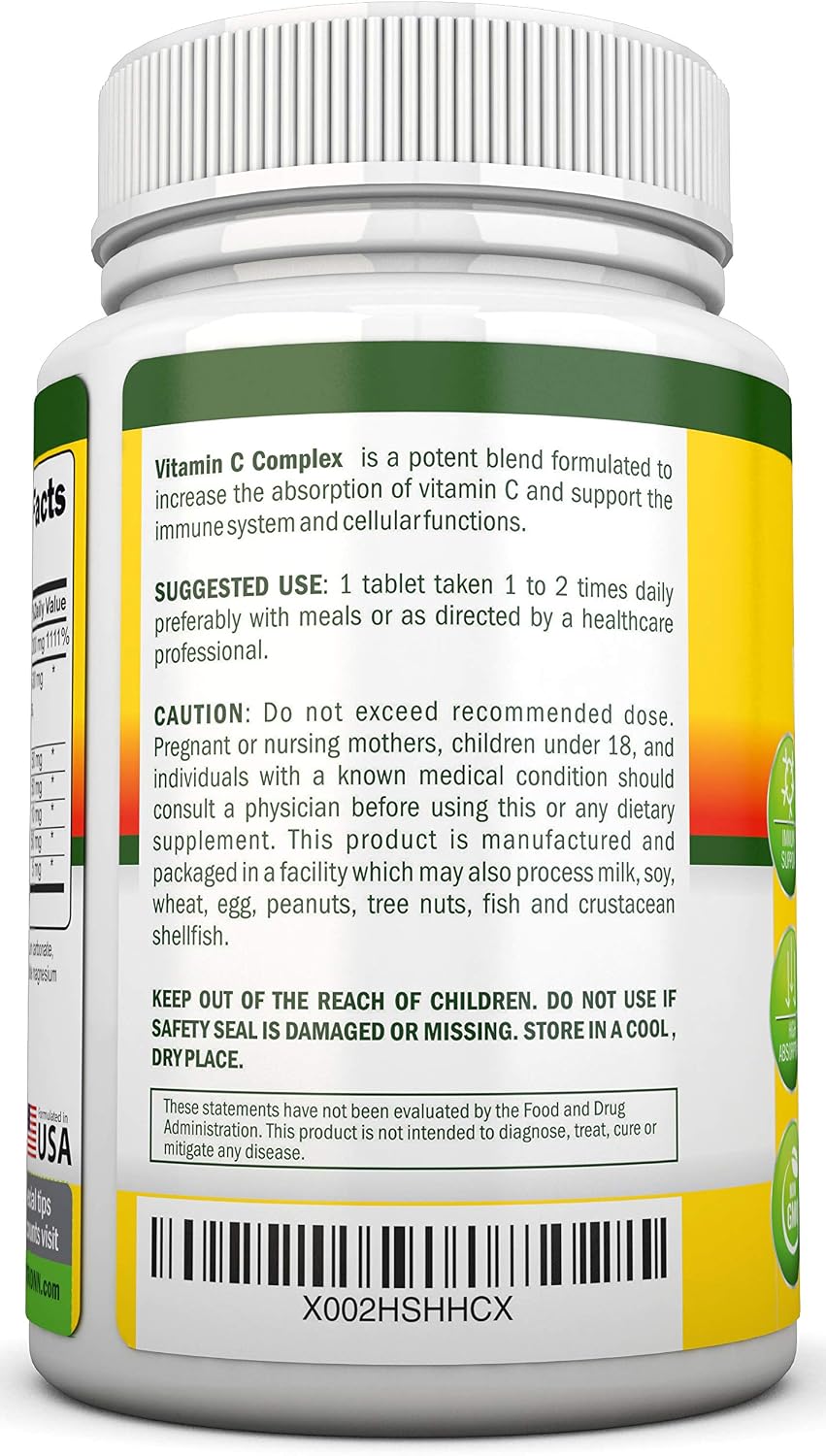 Super Vitamin C Complex - 1695 mg - 180 Tablets - with Citrus Bioflavonoids, Rose Hips, Rutin, Quercetin & Hesperidin - Non-GMO - görsel 3