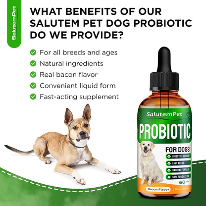Probiotics for Dogs - Liquid Probiotics with Prebiotics & Digestive Enzymes - Gut Flora Support - Bacon Flavour - 59 ml