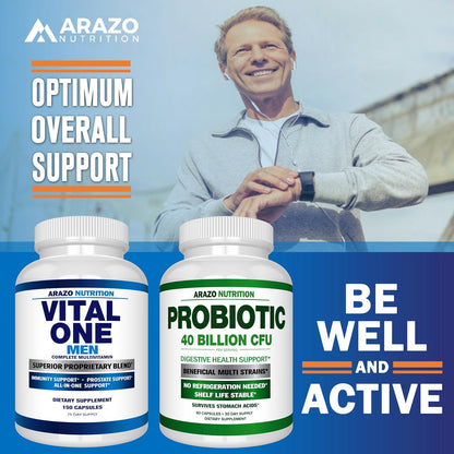 Arazo Nutrition Vital One Multivitamin for Men – Daily Wholefood Supplement (150 Vegan Capsules)