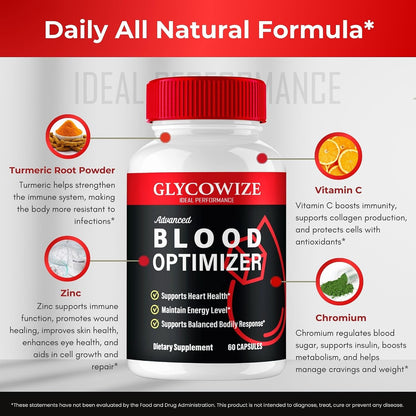 Glycowize Blood Optimiser Capsules – Official Glycowise Supplement, Premium Circulation & Energy Support, All Natural, 2 Pack