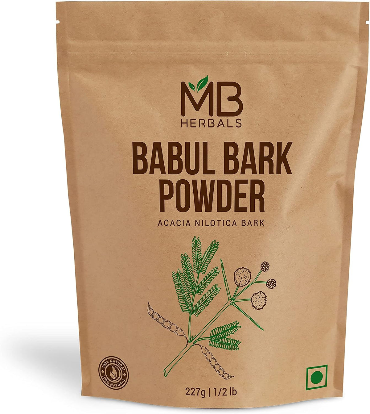 MB Herbals Babul Bark Powder - Wildcrafted Acacia Nilotica (227 g) - görsel 1