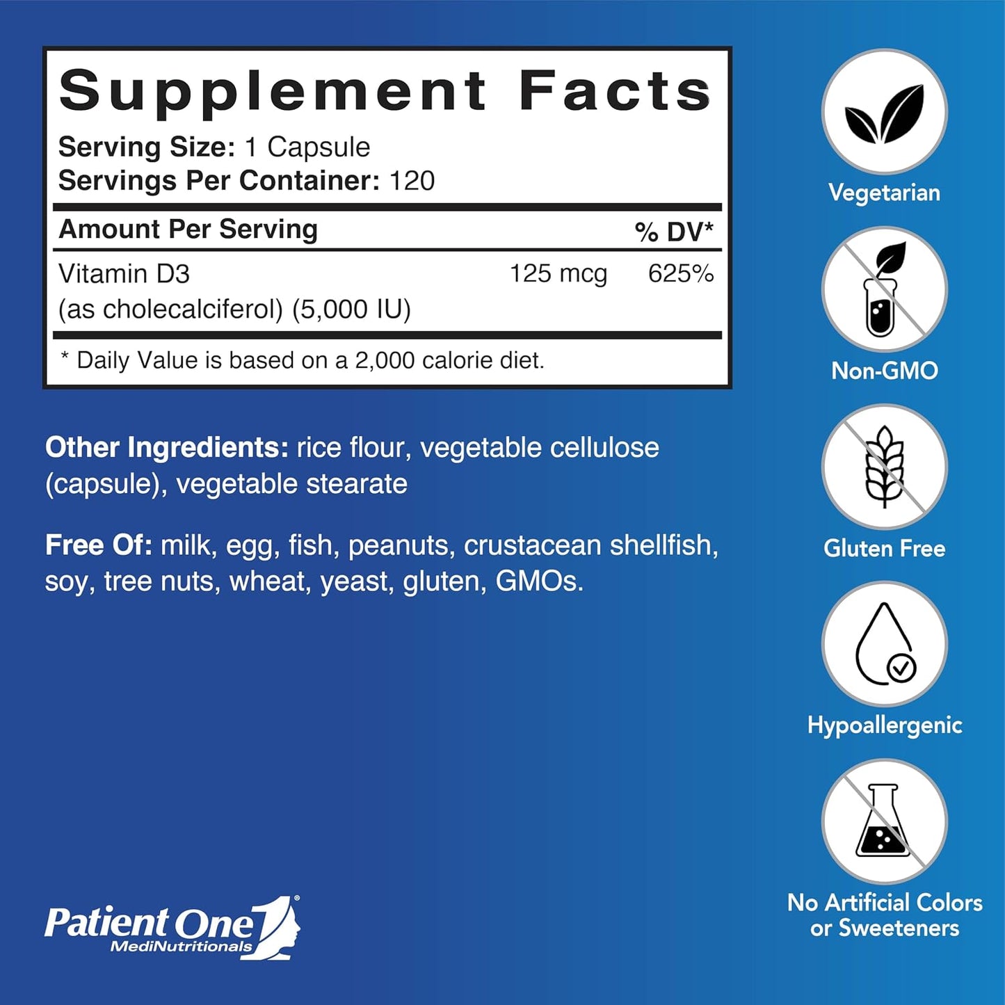 Patient One Vitamin D3 5,000 IU – 120 Capsules (2-Pack) - görsel 2
