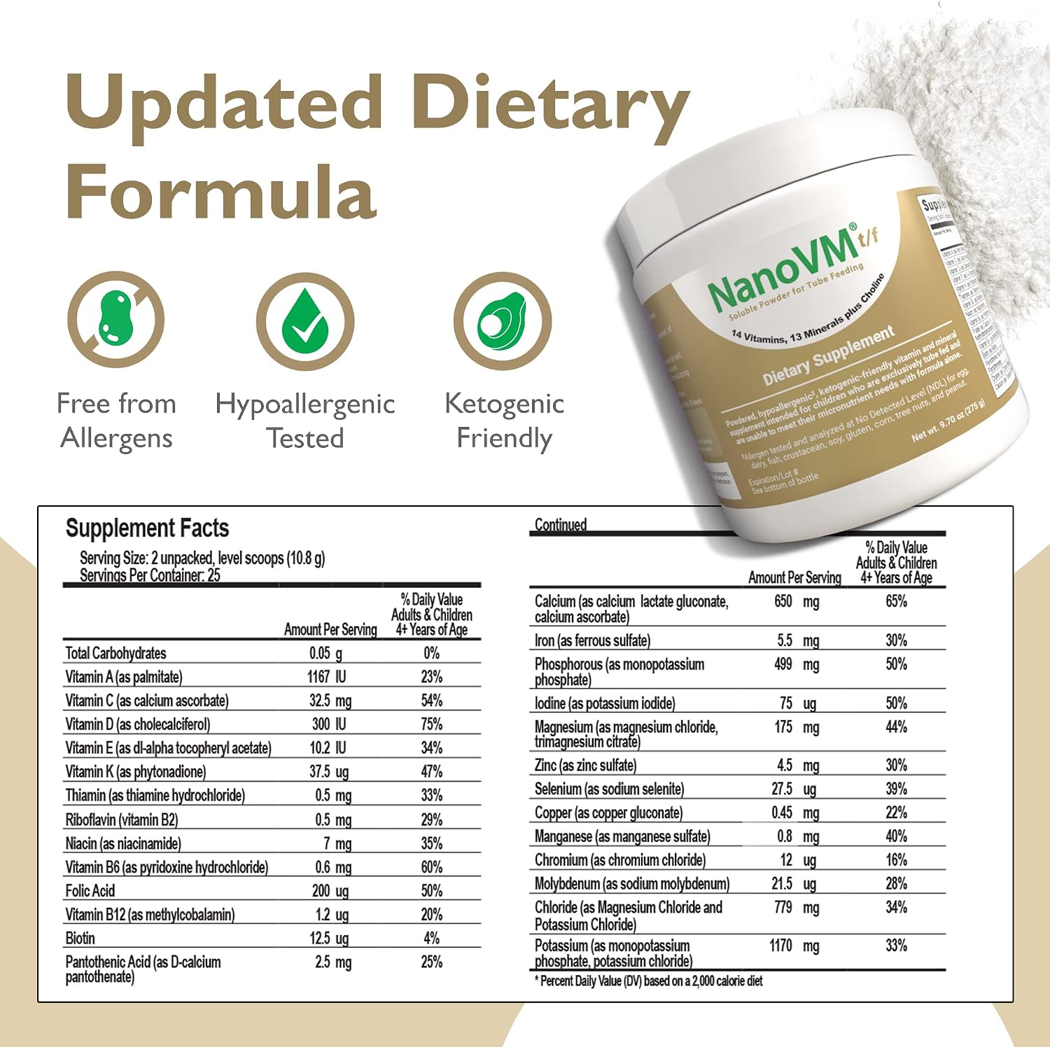 NanoVM t/f Dietary Supplement for Tube Feeding, Allergen-Free Kids Multivitamin, Unflavoured Powder, 275g - görsel 2