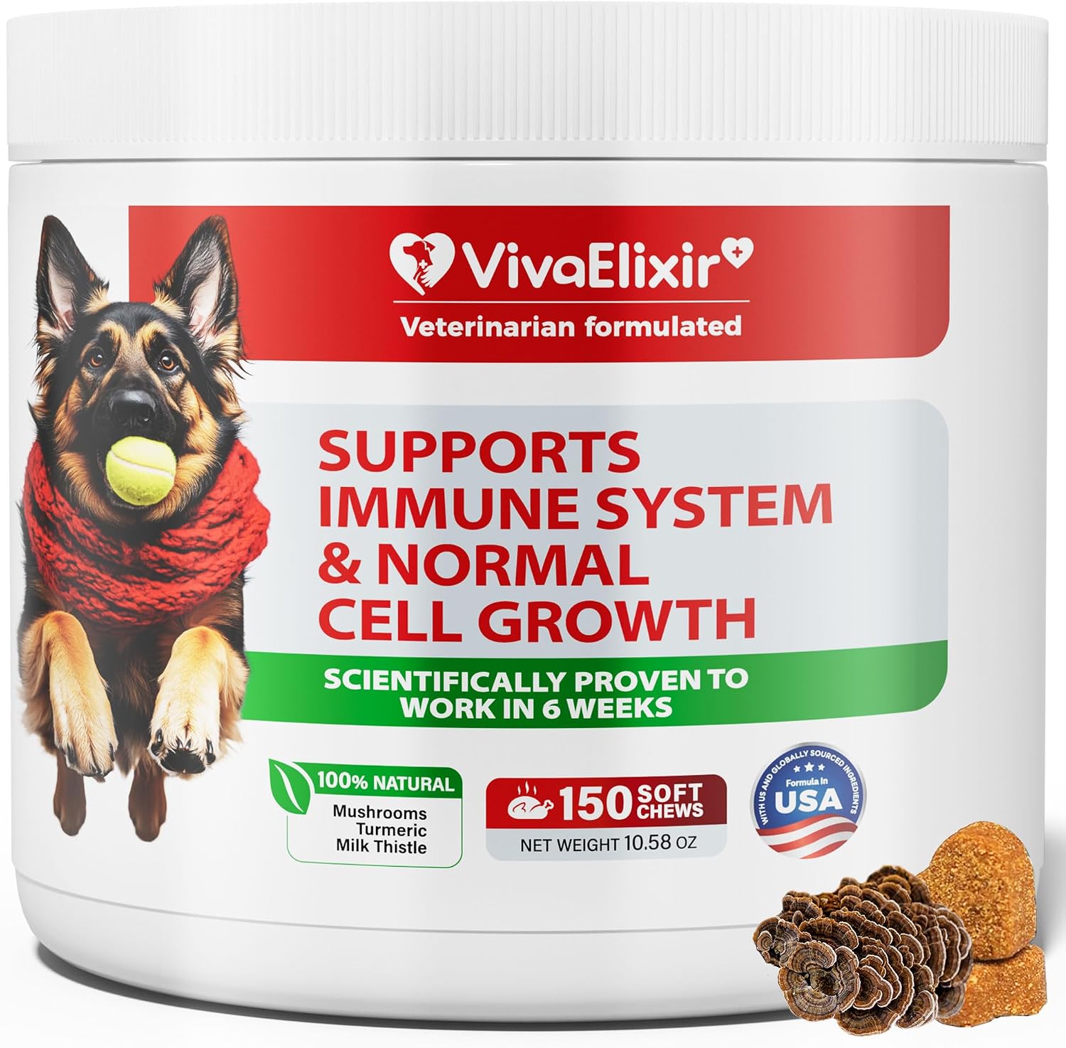 VivaElixir Dog Lumps and Bumps Supplement - Immune Support Chews with Turkey Tail Mushroom, Reishi, Shiitake, Maitake, Curcumin & CoQ10 - Veterinary Formulated - 150 Chews - görsel 1