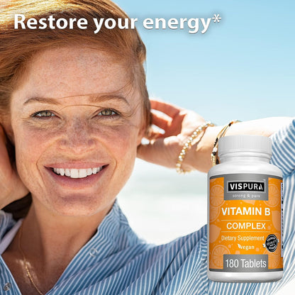 VISPURA Vitamin B-Complex – 180 Vegan Tablets | All B Vitamins for Energy, Stress & Immune Support