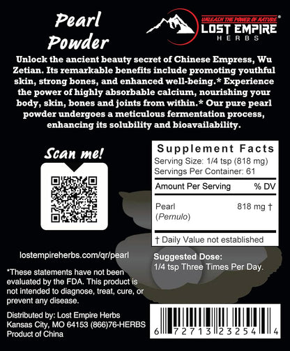 Lost Empire Herbs Pearl Powder Micronised & Fermented – Supplement for Skin, Hair, Nails, and Bones (50 Grammes)