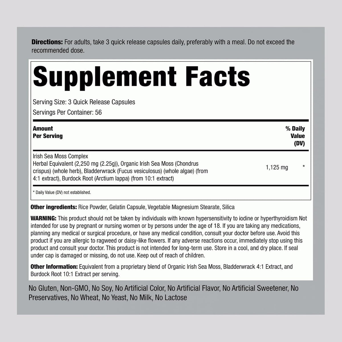 Piping Rock Irish Sea Moss Capsules | 170 Capsules | Complex with Bladderwrack & Burdock Root | Non-GM, Gluten-free Supplement - görsel 2