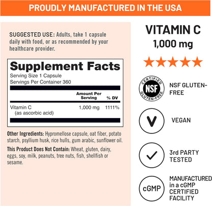 NatureWise Vitamin C 1000 mg Capsules – Extra-Strength Daily Immune and Antioxidant Support – Vegan, Non-GMO, 360 Count