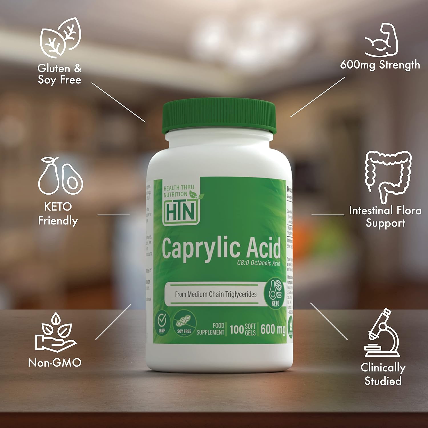 Health Thru Nutrition Caprylic Acid 600mg – 100 Softgels - görsel 3