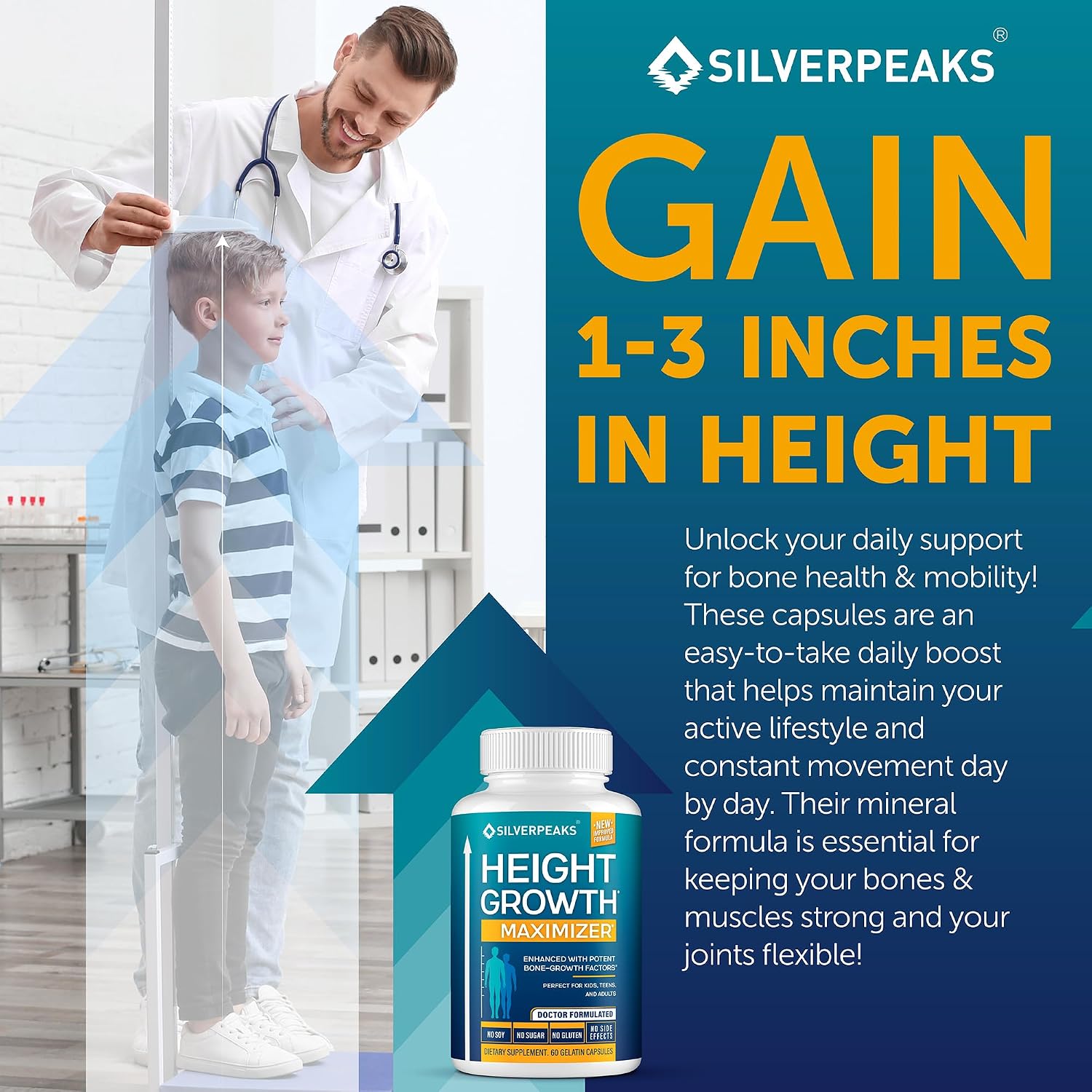 Height Growth Maximizer - Natural Capsules to Support Height Potential | Made in the USA with Calcium, Zinc, GABA & Vitamin D3 for Bone Strength and Joint Support* | Hormone-Free, 60 Capsules - görsel 4