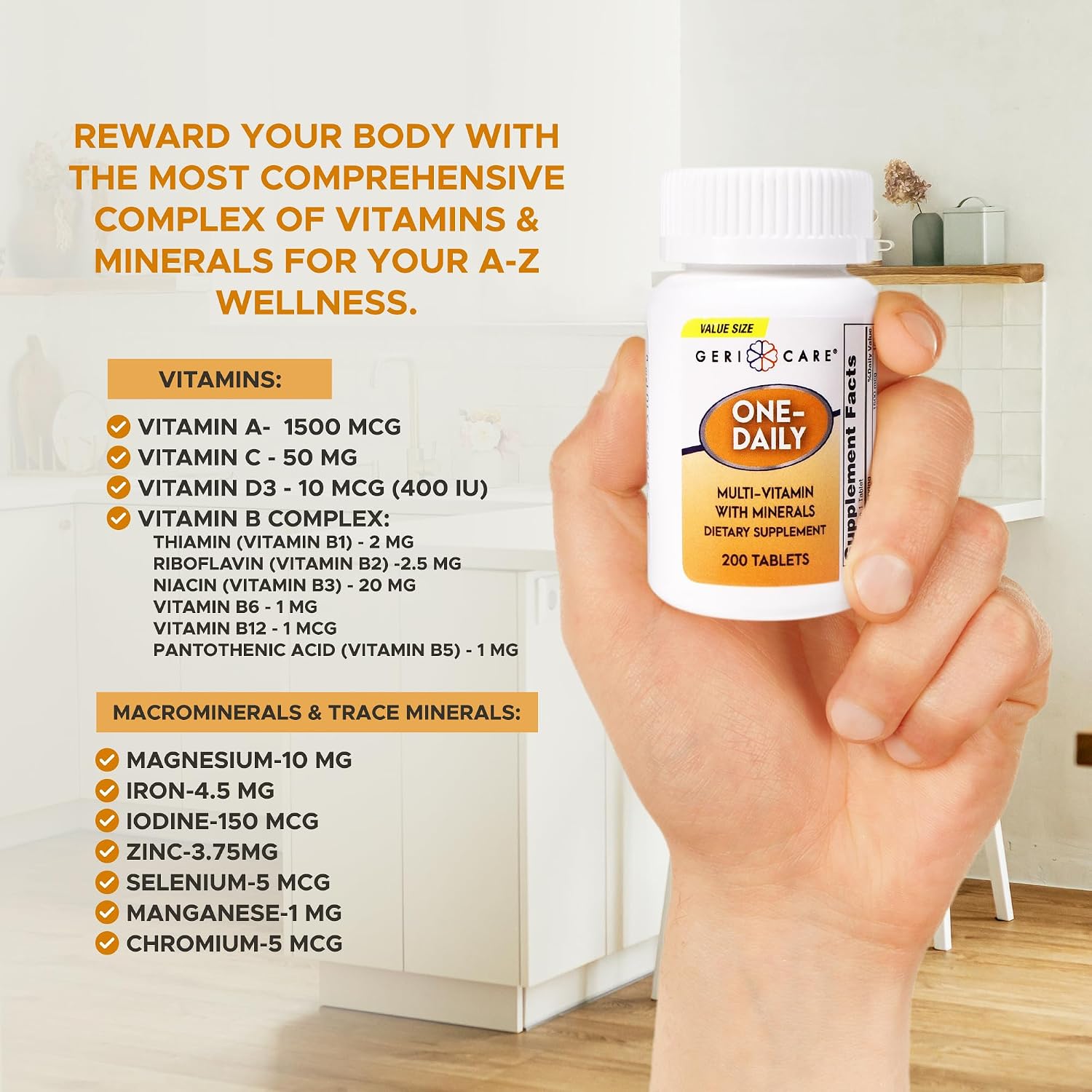 GeriCare One-Daily Multivitamin with Minerals – High-Potency Food Supplement for Men & Women, 200 Tablets - görsel 4