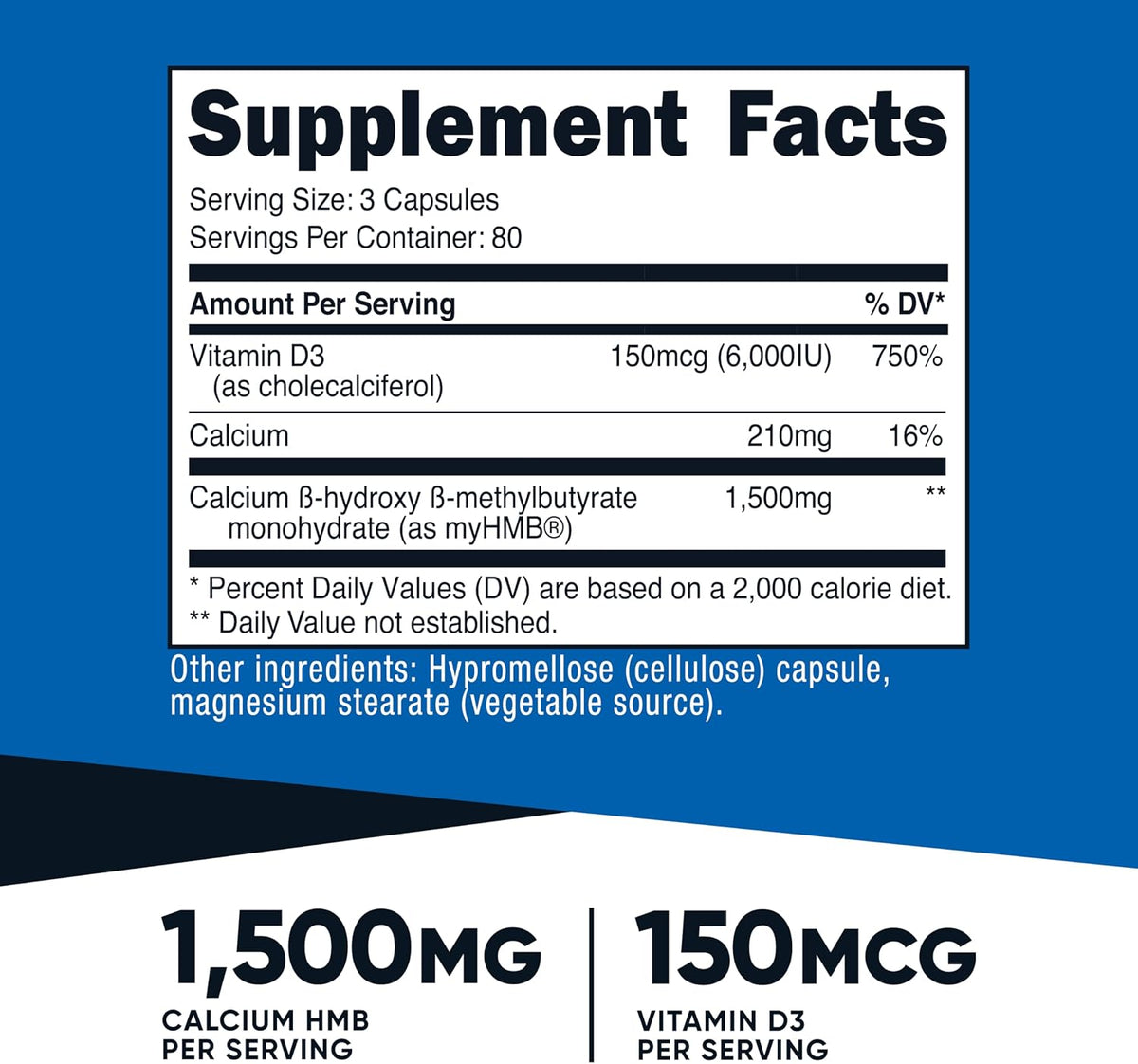 Nutricost HMB (1500mg) and Vitamin D3 (6000 IU) Supplement - 240 Capsules, 80 Servings - Gluten-free and Non-GMO - görsel 2