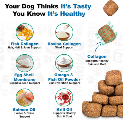 Doggie Dailies Skin & Coat Supplement for Dogs – Salmon Oil with Collagen, 225 Soft Chews