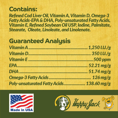 Cod Liver Fish Oil for Dogs, 16 fl oz (473 ml) | Skin & Coat Supplement, Brain, Eyes, Bones, Hip, Joint, Heart, Immune Health, Energy Booster, Omega 3 with EPA, DHA, Vitamins A, D