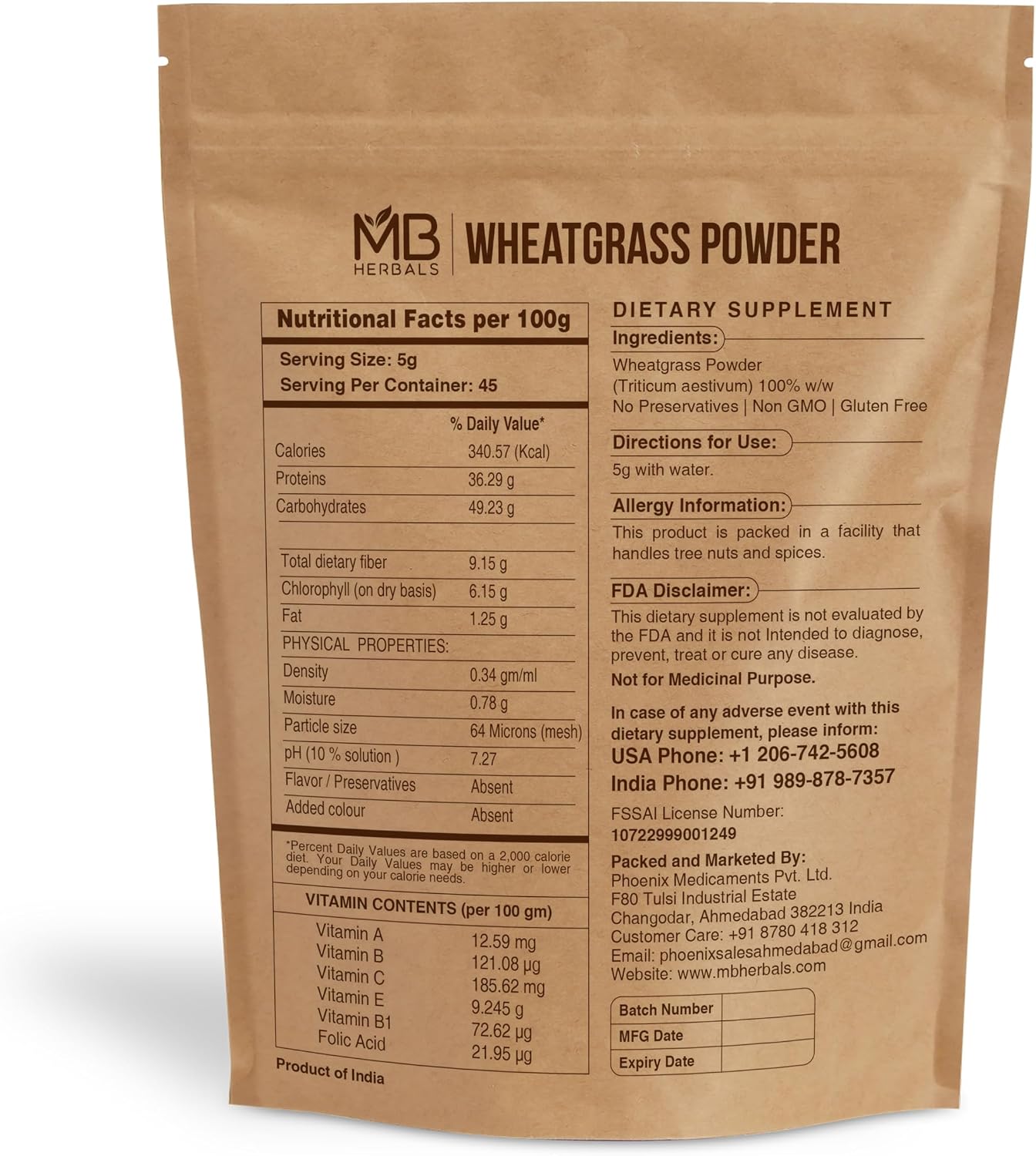 MB Herbals Wheatgrass Powder - 227g (8 oz) - 100% Pure, Non-GMO, Gluten-Free, Vegan - görsel 2