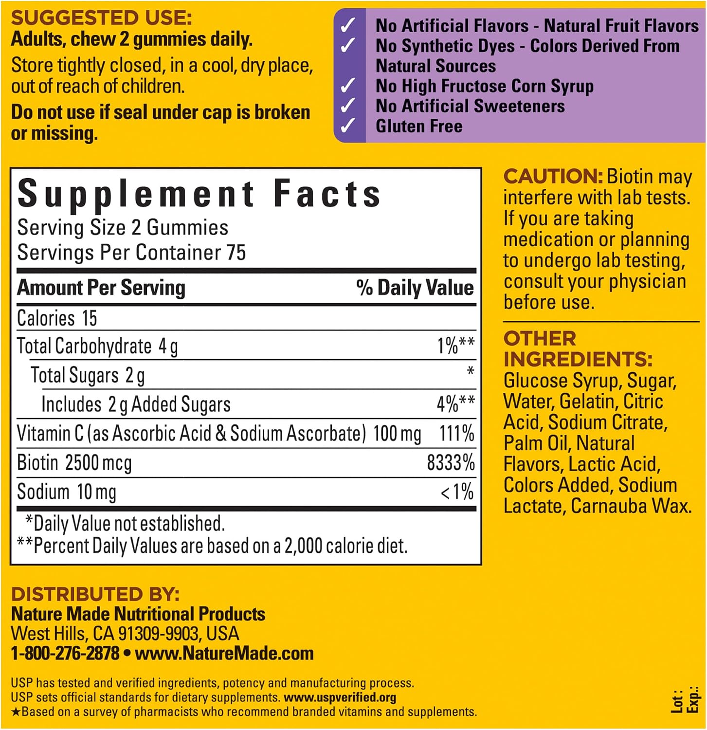 Nature Made Hair, Skin and Nails Biotin Gummies - 2500 mcg - 150 Gummies (75-Day Supply) - görsel 5