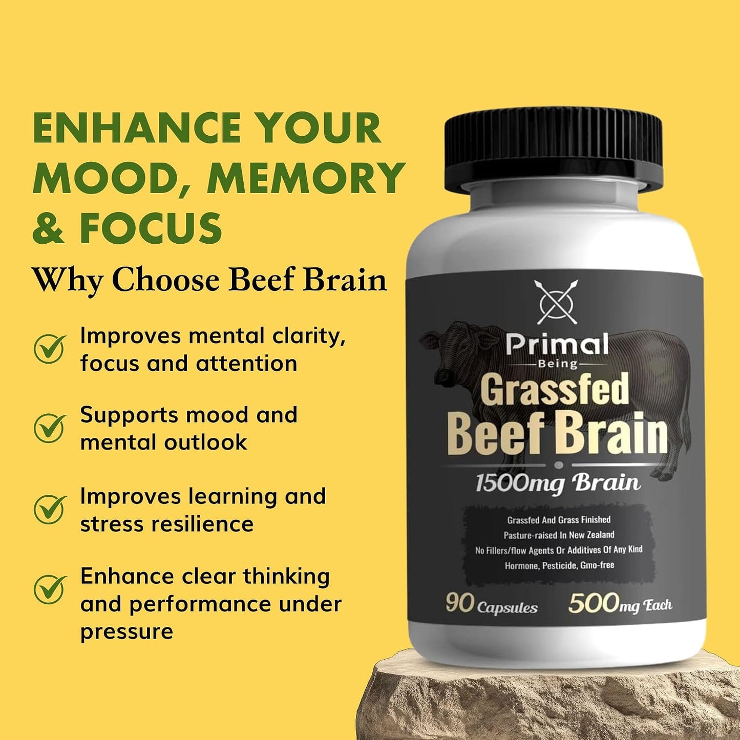Primal Being Grass-Fed Beef Brain - 90 Capsules, 1500mg per Serving - görsel 4