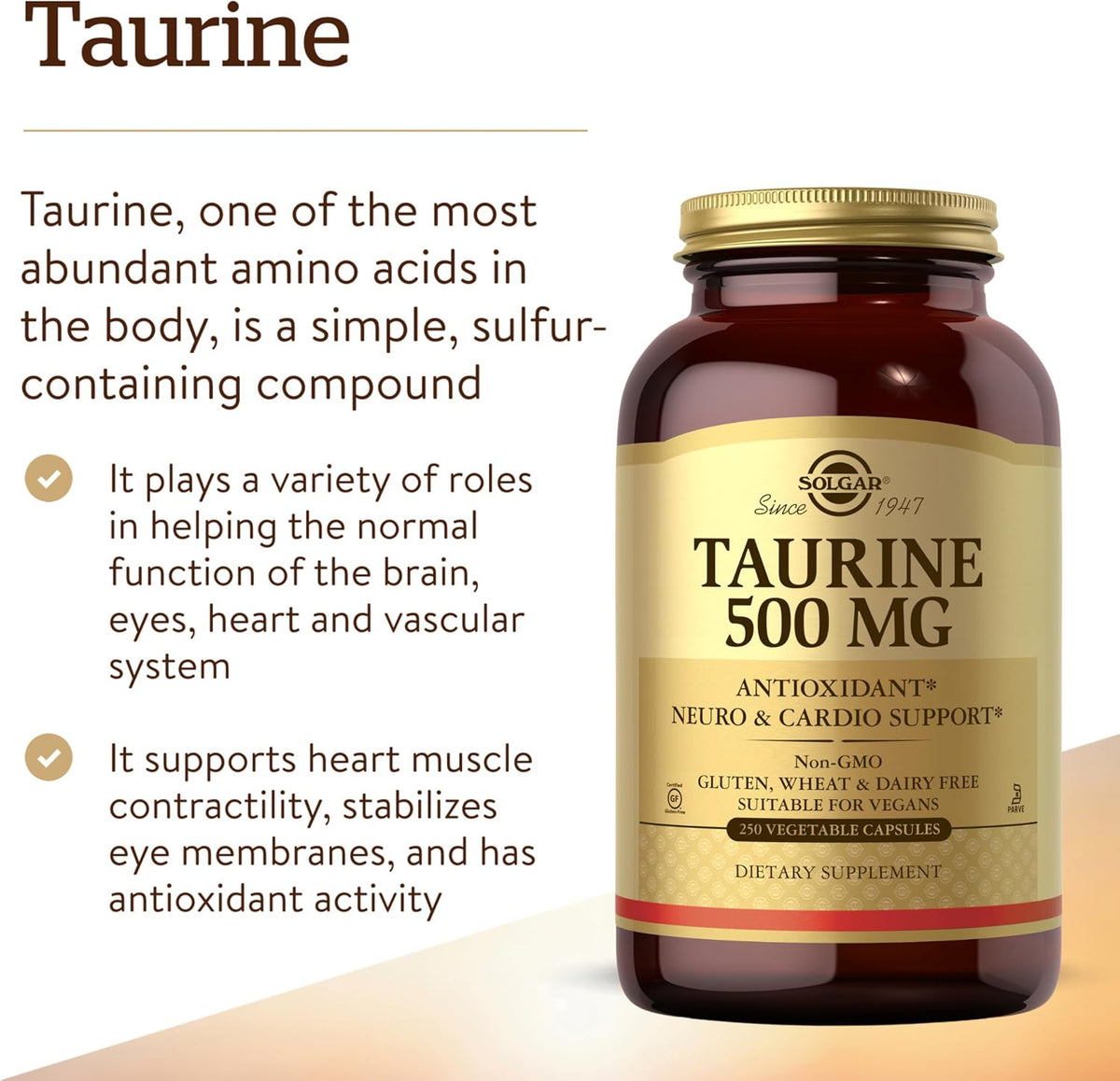 Solgar Taurine 500 mg, 250 Vegetable Capsules - görsel 3