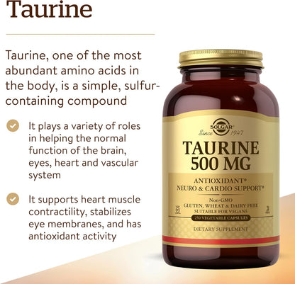 Solgar Taurine 500 mg, 250 Vegetable Capsules