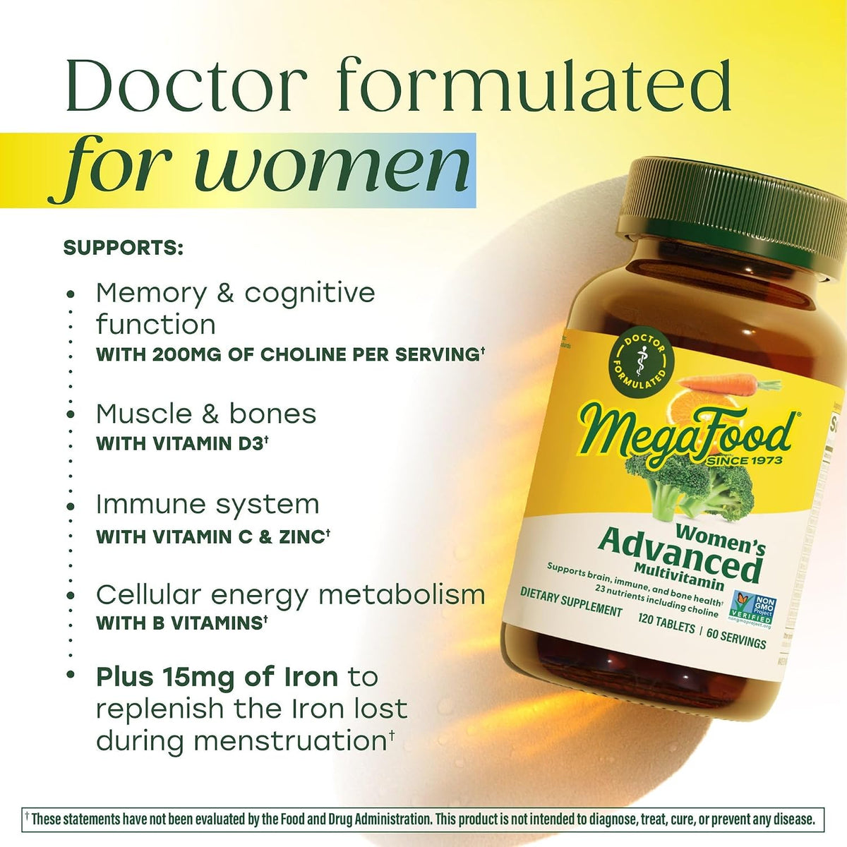 MegaFood Women's Advanced Multivitamin with Iron and Choline - 120 Tablets - görsel 3