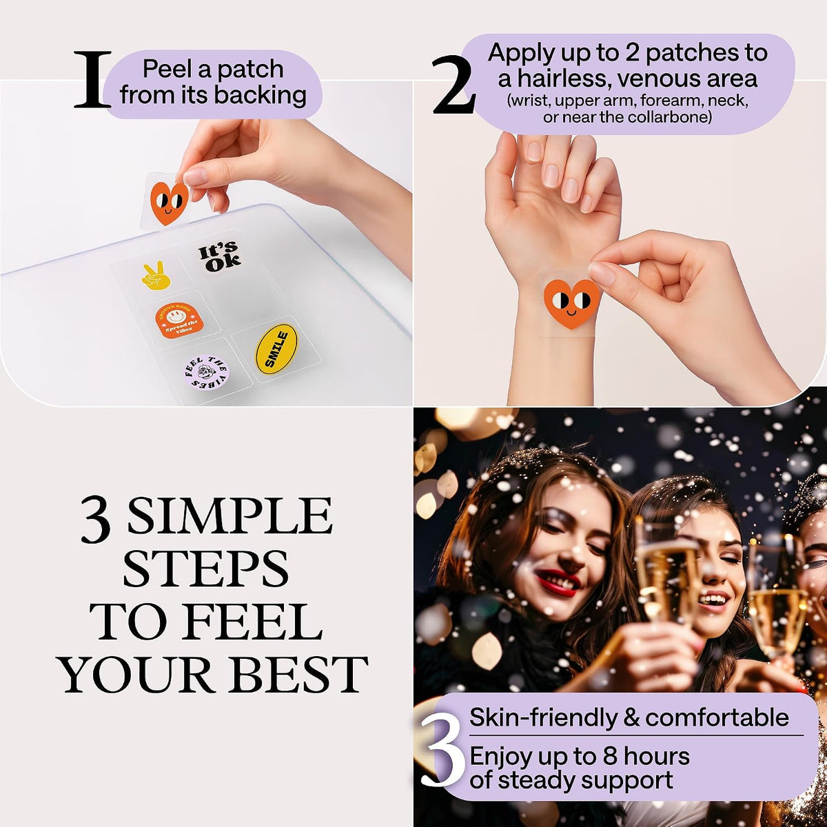 WONDER FAMILY Recovery Patches for Women & Men – Clear Mornings After Parties and Nights Out – Contain Vitamins A, C, D, E, & B, Ashwagandha, Boswellia, Glutathione, Milk Thistle Extract (Silver) - görsel 4