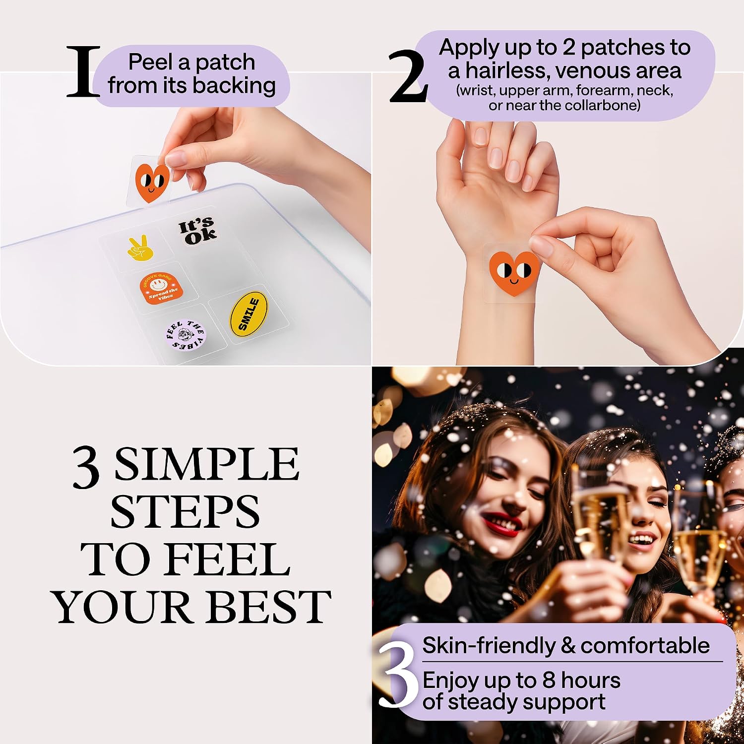 WONDER FAMILY Recovery Patches for Women & Men – Clear Mornings After Parties and Nights Out – Contain Vitamins A, C, D, E, & B, Ashwagandha, Boswellia, Glutathione, Milk Thistle Extract (Silver) - görsel 4