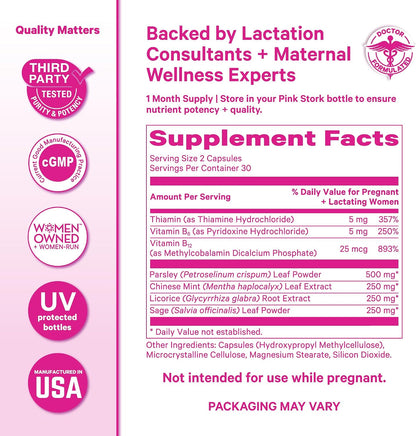 Pink Stork No Flow – Dry Up Breast Milk Supply Capsules, 60 Count