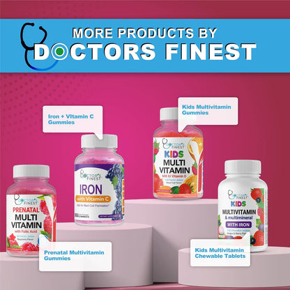 DOCTORS FINEST Collagen and Biotin 10000mcg Gummies - Vegan, Gluten-Free, Natural Raspberry Flavour