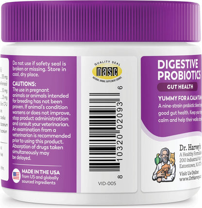 Dr. Harvey's Digestive Probiotic Soft Chews for Dogs, 9 Probiotics for Gut Health, Peanut Butter Flavour (90 Chews)
