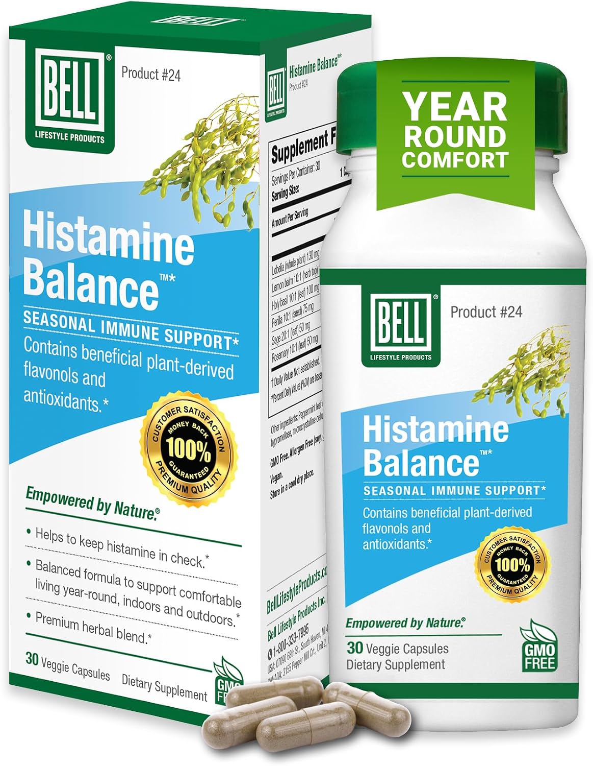 Bell Histamine Balance - Natural Supplement, Optimising Immune Response & Maintaining Healthy Respiratory Comfort - Unique Blend, 30 Vegetarian Capsules - görsel 1