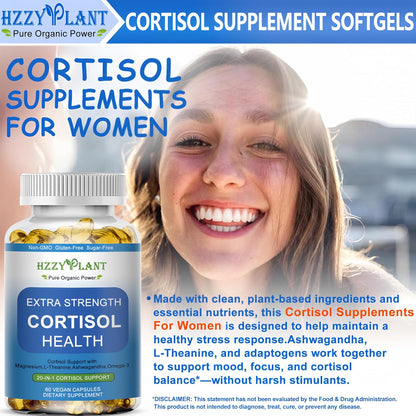 HZZYPLANT Cortisol Support Soft gel capsules with Ashwagandha, L-Theanine and Magnesium