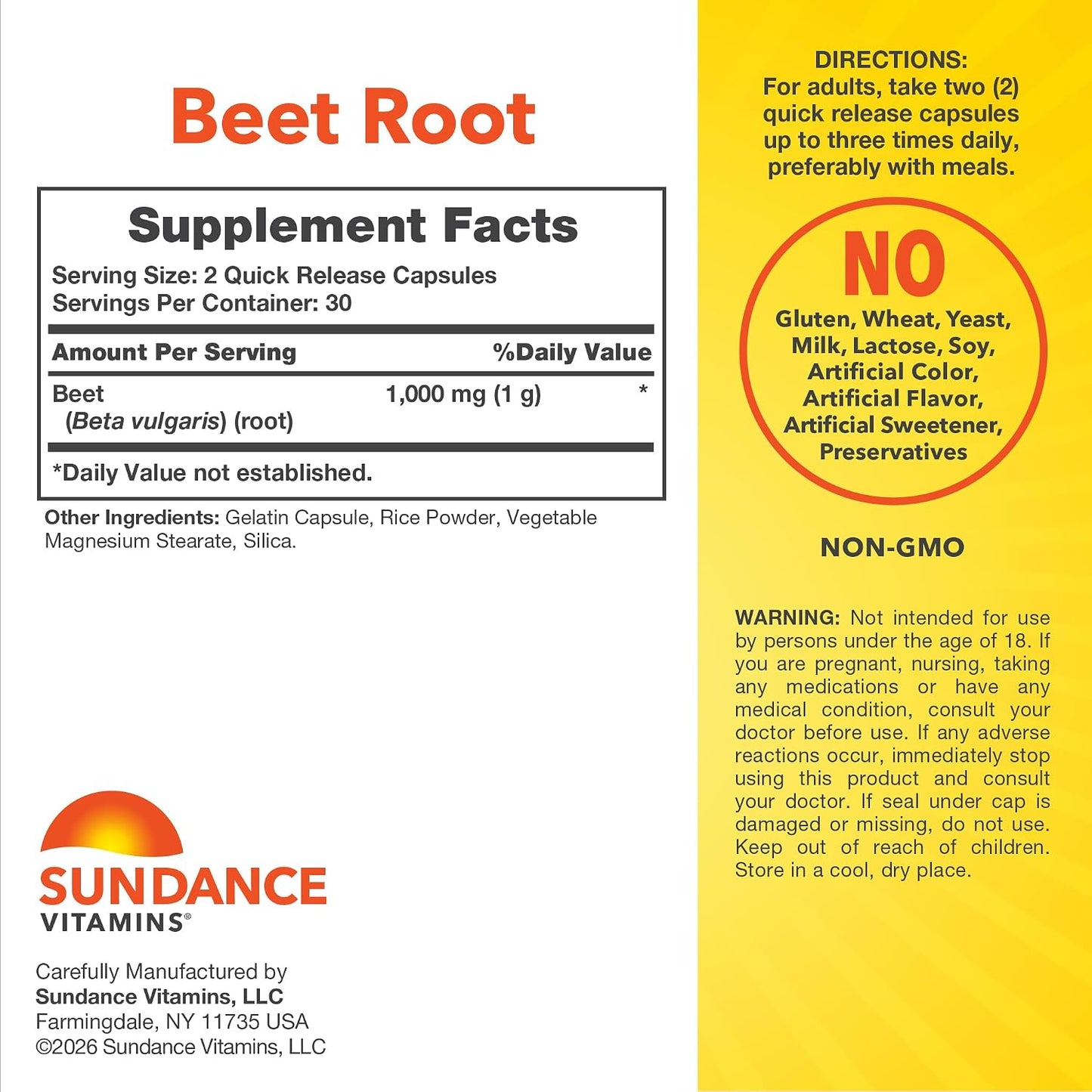 Sundance Beetroot Capsules | 1000mg | 60 Capsules | Superfood Extract | Non-GMO & Gluten-free Supplement - görsel 2