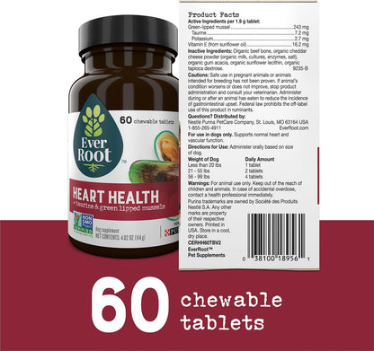 EverRoot Dog Heart Health Chewable Tablets with Taurine and Green-Lipped Mussels